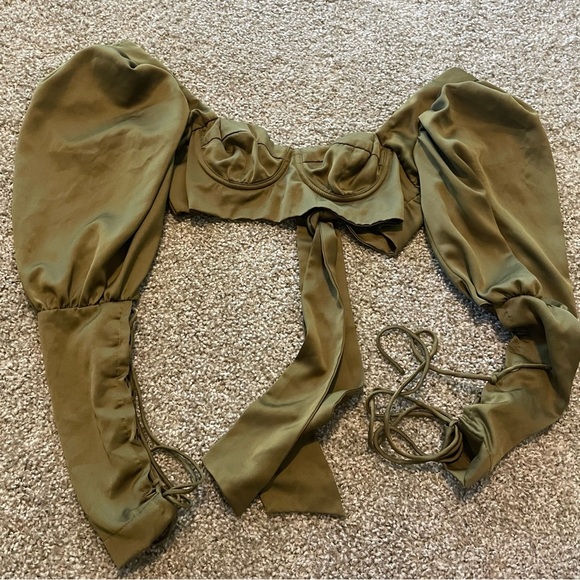 Isa Boulder Green bra top lace tie small boho cocktail resort quiet luxury vacay - Picture 1 of 8